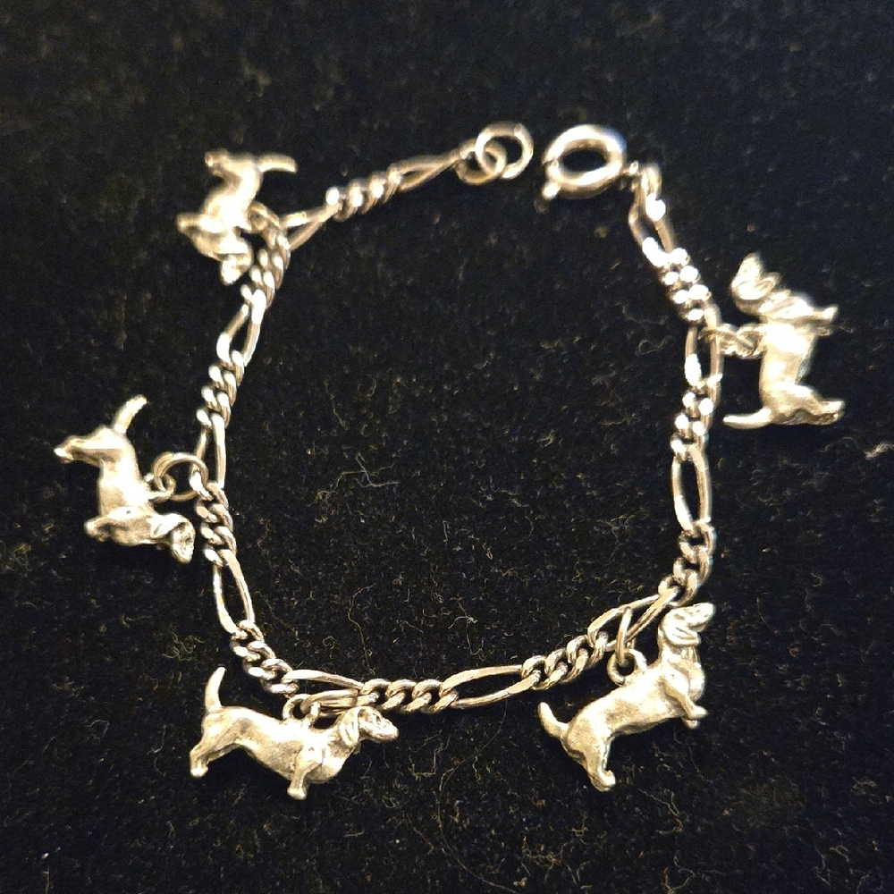 Silvertone Wiener Dog Bracelet